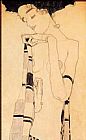 Egon Schiele Famous Paintings - Gerdi Schiele in a Plaid Garment